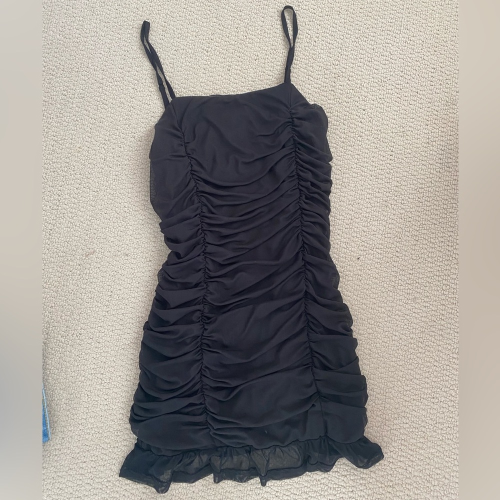 Black ruched mini dress